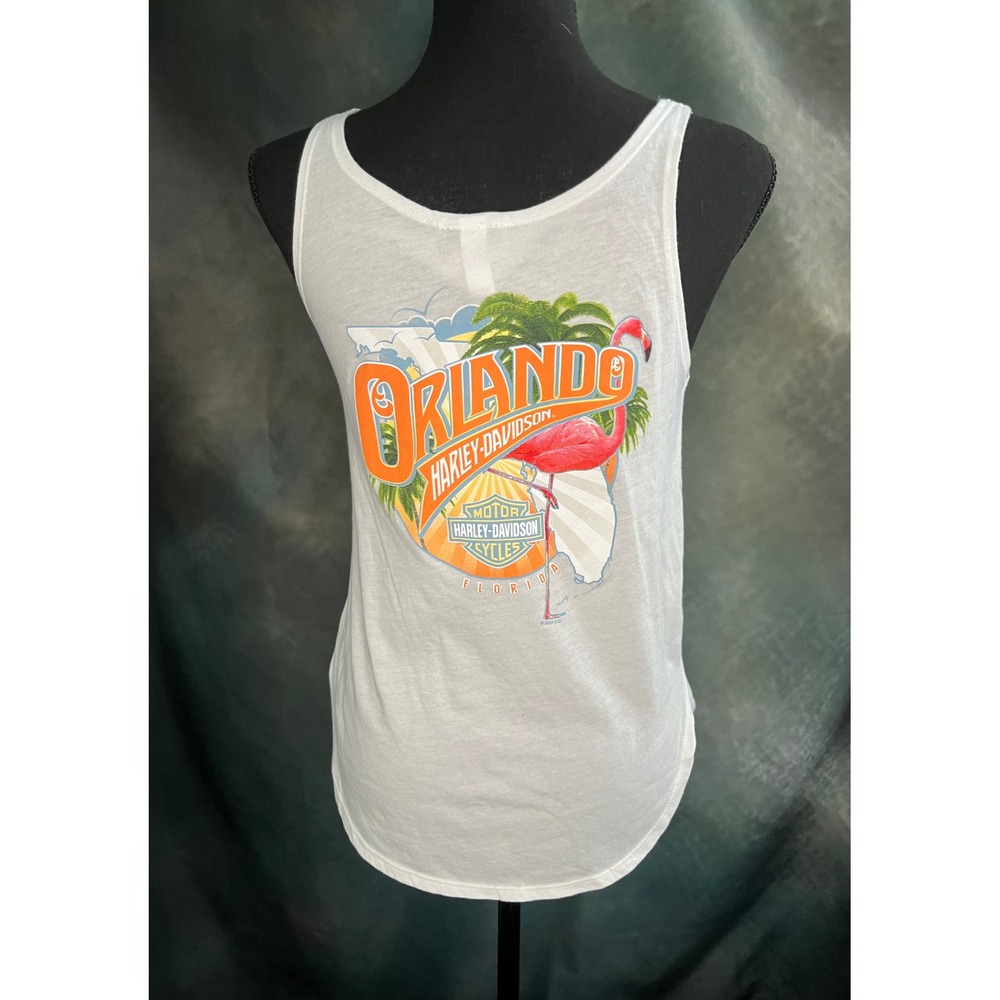 Harley Davidson Orlando Flamingo Tank Top Womens Small Florida Graphic Biker Tee